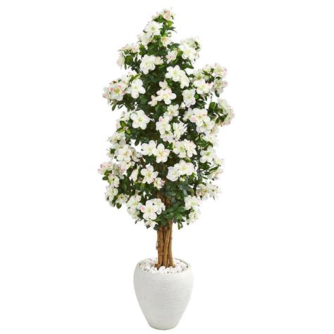 5 Azalea Artificial Tree In White Planter Nearly Natural