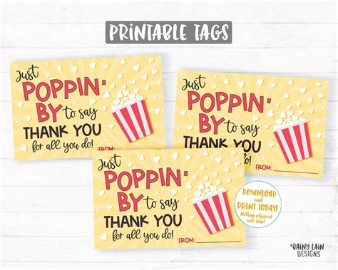 Popcorn Thank You Tag Just Poppin By Tag Popping By Tag Teacher Staff