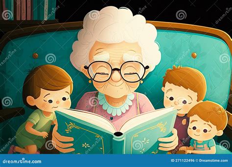 Grandmother Reading Children S Book To Her Grandchilden Generative Ai