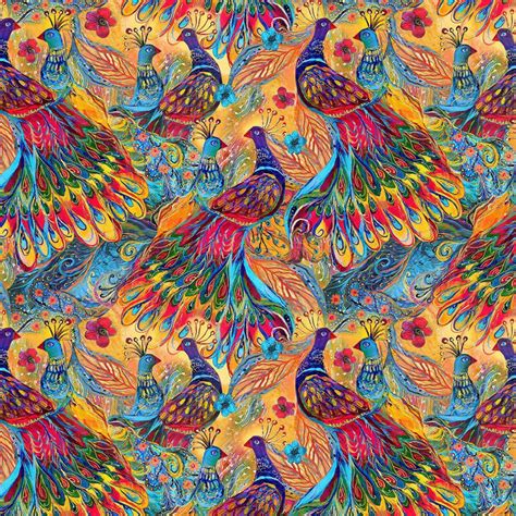 Painted Peacock Multi Peacocks Digital Fabric Timeless Treasures My