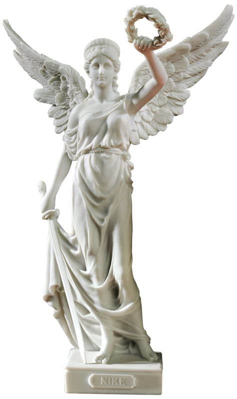 An Angel Statue Holding A Wreath In Its Hand And Standing On A White