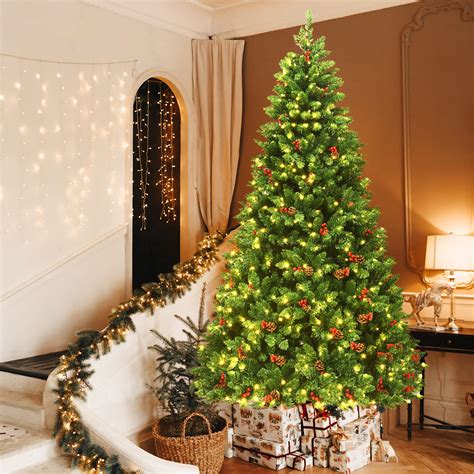 Gymax 75ft Pre Lit Christmas Tree Hinged Artificial Tree Decoration