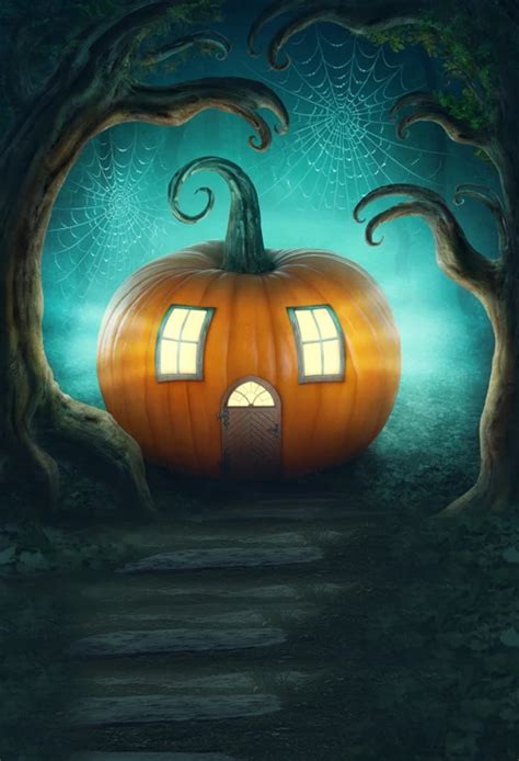 Huayi Halloween Pumpkin House Art Fabric Photography Backdrop Newborns