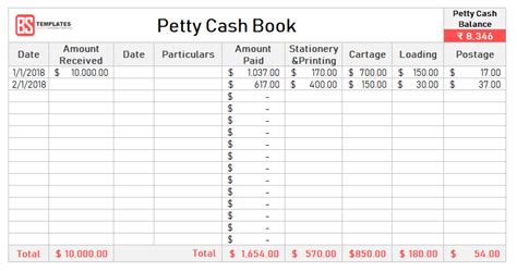 petty cash book  excel fee printable formats templates
