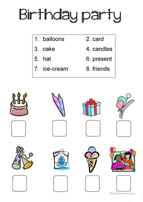 Birthday Party Simple Worksheet English Worksheets For Kindergarten