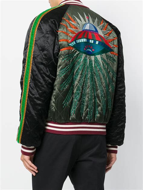 Gucci Cotton Ufo Embroidered Bomber Jacket In Green For Men Lyst