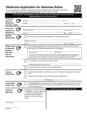 Fillable Online Oklahoma Absentee Ballot Application Fax Email Print