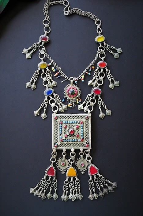 Vintage Afghan Jewelry Mazar Kuchi Long Tribal Necklace