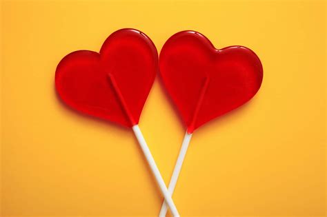 Two Lollipops Red Hearts Candy Love Concept Valentine Day