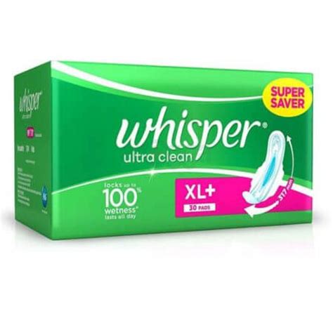 Whisper Ultra Clean Sanitary Pads Xl Plus Wings 30pcs Napkin Size