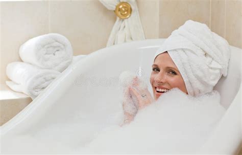 Lovely Woman Taking A Bubble Bath Stock Image Image Of Eyes Hygiene