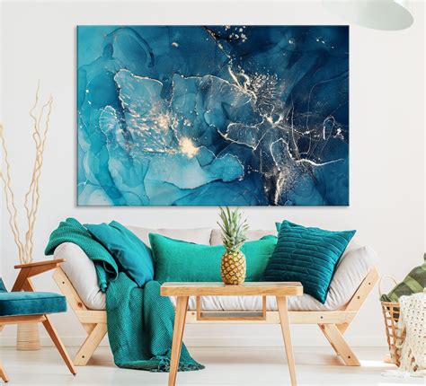 Blue Turquoise Abstract Art Canvas Print Wall Art Decor Etsy