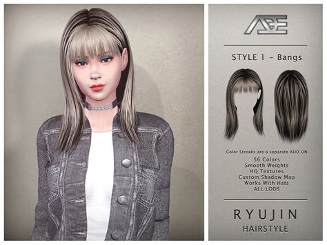The Sims Resource Ryujin Style 1 With Bangs Hairstyle