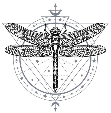 Premium Vector Sacred Geometric Pattern And Hand Drawn Dragonfly