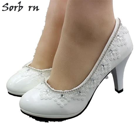 Sorbern White Bridal Wedding Shoes Lace Applique Slip On Bridesmaids