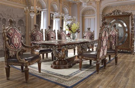 Hd 1804 Homey Design Long Dining Table Victorian Style Burl And Metallic