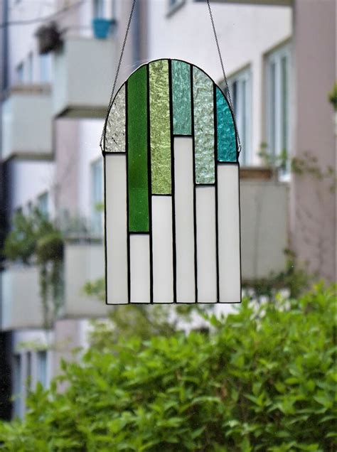 Green Stained Glass Window Hangings Panel Window Suncatcher Minimalist Wall Art Stained Glass