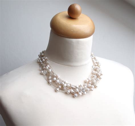 Pearl Necklace Wedding Necklace Multi Strand Pearl Jewelry Etsy