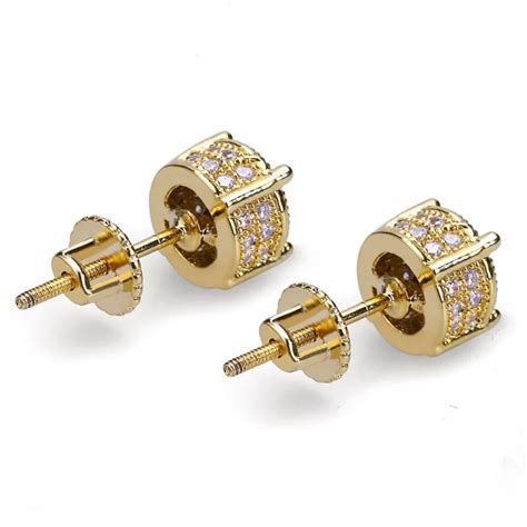 Ob Mens Jewelry Real 18k Gold Plating Stud Earrings Stock Aaa Clear Cz