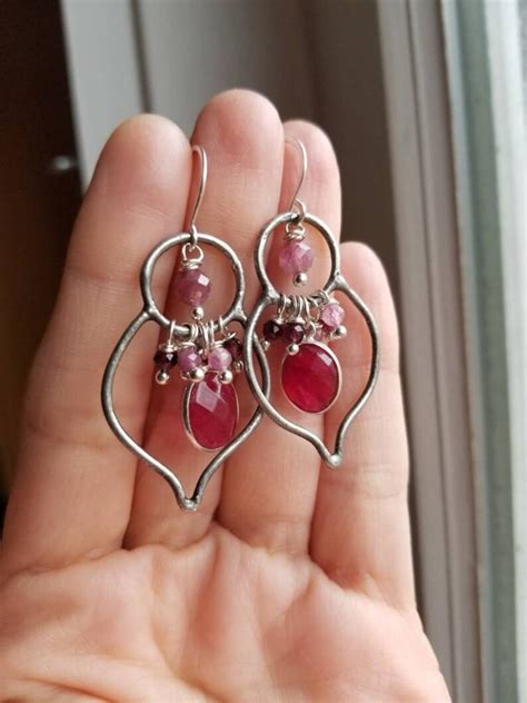 Pink Gemstone Earrings Tourmaline Ruby Chalcedony Garnet Etsy