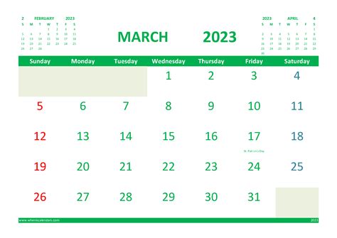 Free March Calendar 2023 Printable With Holidays