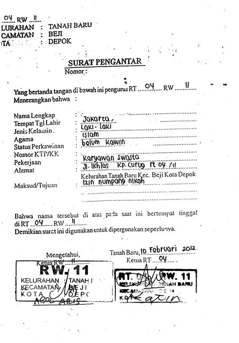 Surat Pengantar Pindah Nikah Dari Rt - Kumpulan Contoh Surat
