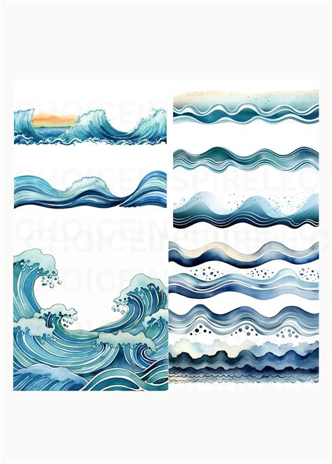 Watercolor Ocean Waves Clipart Png Water Png Craft Png Beach Etsy