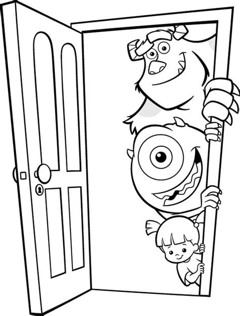 Printable coloring pages for you to color and have fun. Mike, Sulley And Boo In Front Of The Door In Monsters Inc ...