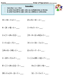 Order of operations worksheet