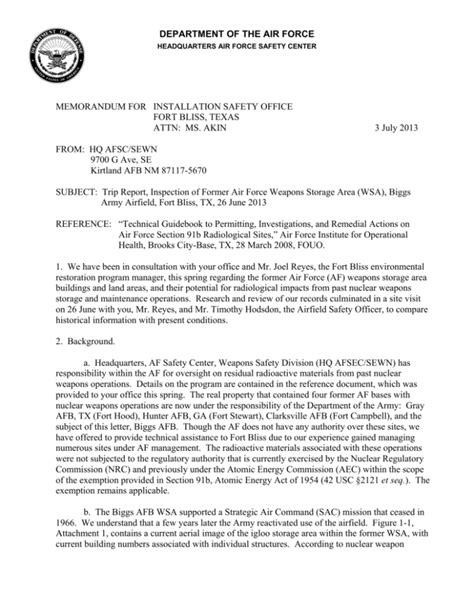 Department Of The Air Force Memorandum For