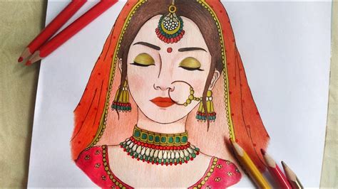 How To Draw A Beautiful Traditional Bride Girl Indian Detailed Tutorial Pencil Colour