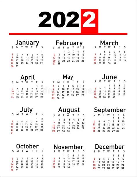 Calendar For 2022 Vector Illustration Stock Vector Illustration Of
