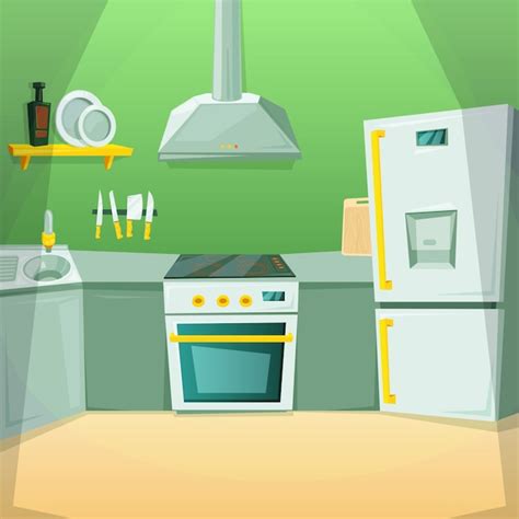 Premium Vector Cartoon Pictures Of Kitchen Interior With Different