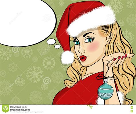Pop Art Santa Girl Pin Up Santa Girl Stock Vector Illustration Of Cartoon Merry