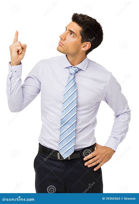 Young Businessman Pointing Upwards Stock Image Image Of Isolated
