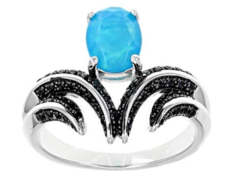 054ctw Paraiba Blue Opal And 026ctw Round Black Spinel Rhodium Over