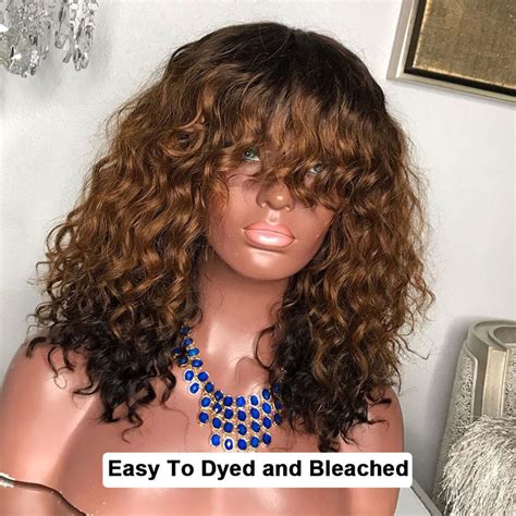 Brazilian Jerry Curl Human Hair Wig With Bangs Etsy