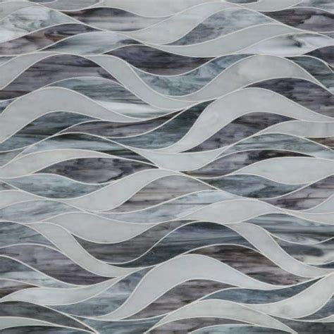 Blue Grey Tresses Glass Mosaic Himachel White Quartzite Tile At The