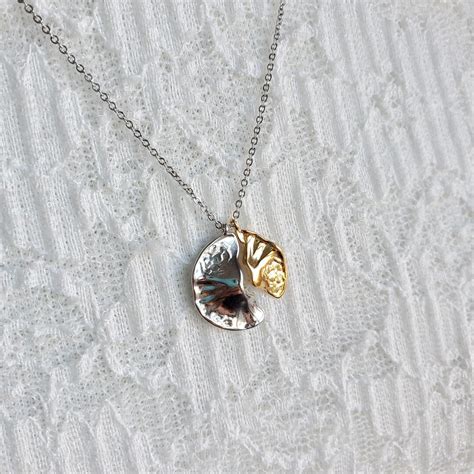 Circle Pendant Long Necklace Silver And Gold Pendant Etsy