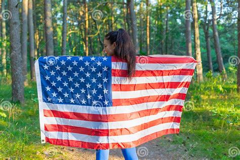 Beautiful Girl With American Flag Sexy Caucasian Girl With American Flag In Hands On Summer