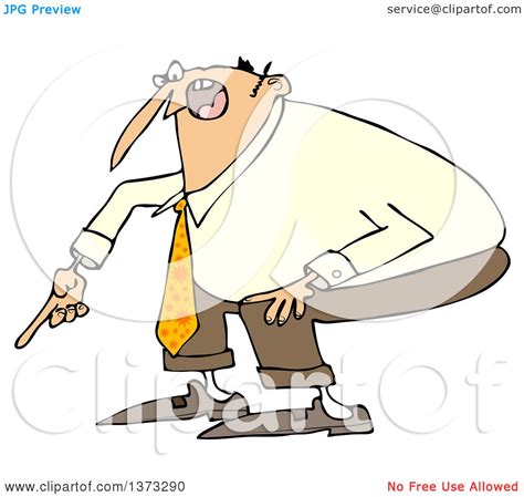 Clipart Of A Cartoon Angry White Business Man Yelling And Pointing At