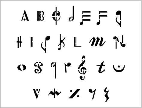 Music Notes Alphabet Stencil 1 Inch Musical Symbols Fancy Font Etsy