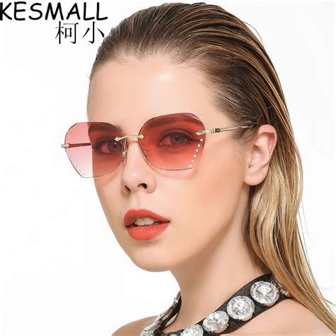 2018 rimless oversized sunglasses women fashion sun glasses big frame gradient ocean lens oculos