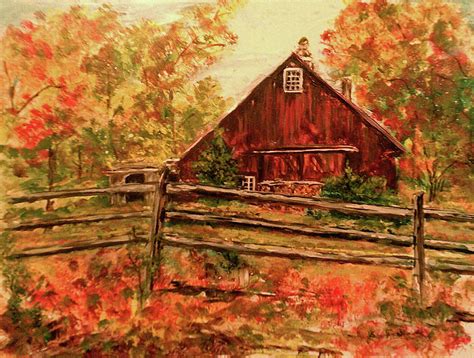 Red Barn In Fall Painting By Linda Richardson Fine Art America