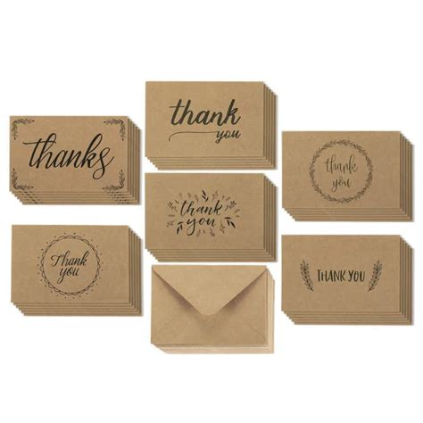 36 Pack Brown Kraft Paper Thank You Greeting Cards And Kraft Paper