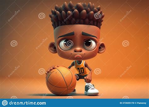 A Cute Cartoon Basketball Player 3d Illustration Generative Ai Stock