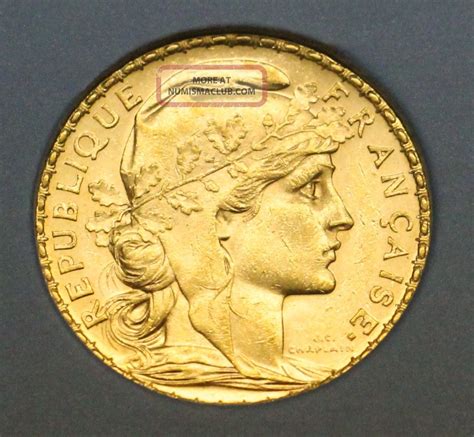 1910 French Gold 20 Franc Rooster Brilliant Uncirculated A Great