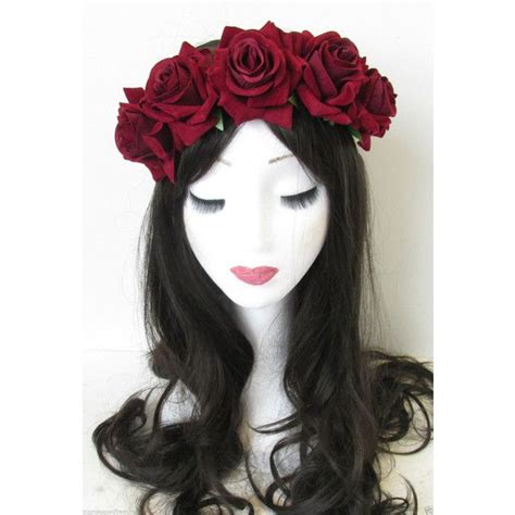 deep red rose flower headband hair crown festival boho garland vtg 15 liked on polyvore