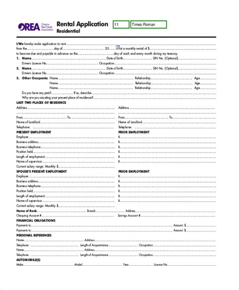 Free 6 Sample Apartment Rental Application Forms In Ms Word Pdf