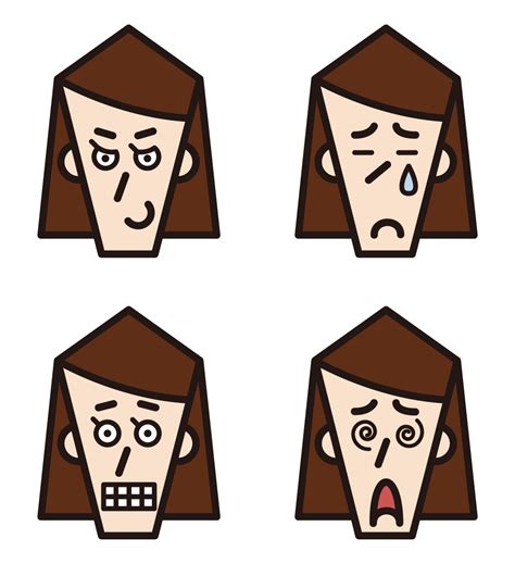 3 Illustrations Of Various Facial Expressions Of Women Free